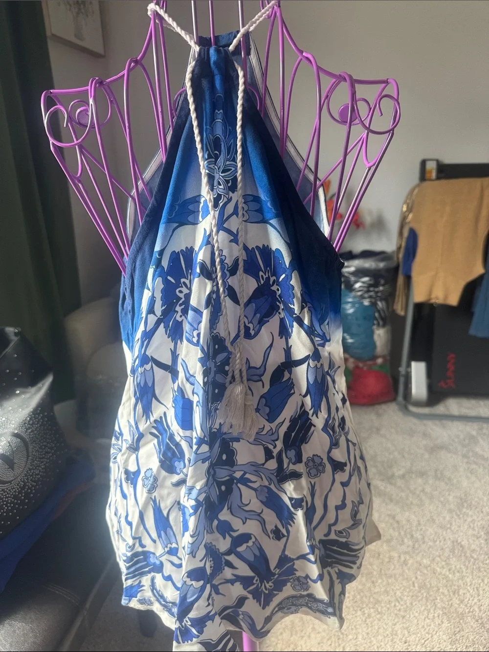 Venus Blue and White Floral Halter Neck top